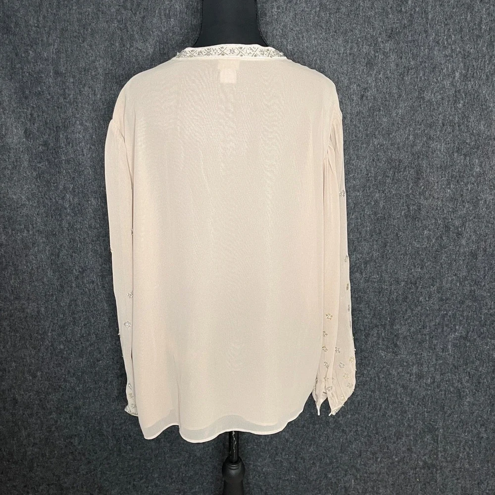Chicos Beaded Boho Tunic Blouse Beige Champagne Sequin Top Size 3 XL 16/18